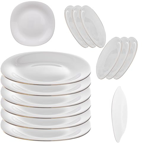 KADAX Set med 6 vita desserttallrikar med guldkant, tallriksset av förstärkt glas, moderna frukosttallrikar, mattallrikar för tårtor (vit/guld)