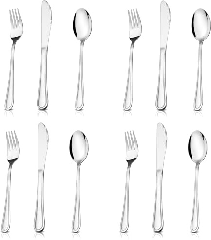 Herogo Kids Cutlery Set, 12 Pieces Stainless Steel Childrens Cutlery, Child Toddler Flatware Silverware Set Include 4 Forks, 4 Spoons, 4 Knives, Proper Size and Smooth Edge, Dishwasher Safe