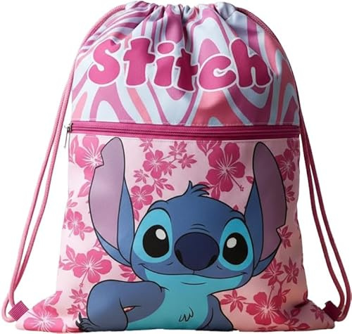 Sac de sport avec poignées et poche pour enfant, sac à cordon de serrage, sac de sport, piscine, voyage, porte-chaussures (pour STITCH fille)