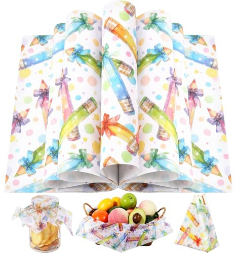 150 Pcs Back to School Wax Paper Sheets for Food Deli, 9.8'' x 8.3'' Rainbow Bow and Pencil Patterns Greaseproof Deli Paper for Sandwich Picnic Basket Liner Back to School Party Supplies