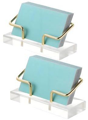 2 Piezas Porta Tarjetas de Visita de Escritorio Acrílico Transparente con Bordes Dorados, Soporte Elegante para Oficina, Mostrador, Mesa de Recepción o Feria Comercial (2 piezas acrílicas con dorado)