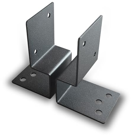 FenceEasy 3 Fence Post Bolt-Down Brackets – Textured Black – Pair of Floor Mount Supports for Pergolas, Fences & Carports – UK Made Steel Fixings