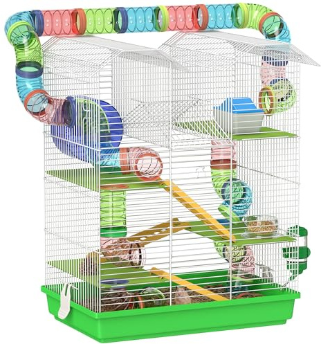 PawHut Jaula para Hámster de 5 Niveles con Túnel 47x30x59 cm Verde