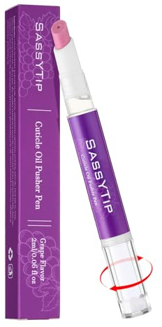 SASSYTIP Ceramic Cuticle Pusher & Oil Pen, 2ml Grape Scented Nail Care Pen, Gentle Cuticle Remover for Dry & Damaged Nails, Moisturize Strengthen Brighten (Grape3.0)