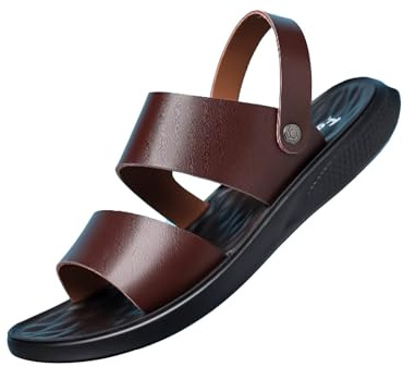 Sandaler män läder sommar strandsandaler öppen tå sommarskor med justerbar rem utomhussandaler halkfria vandringssandaler mjuk sula vandringssandaler bekväma avslappnade cykelsandaler