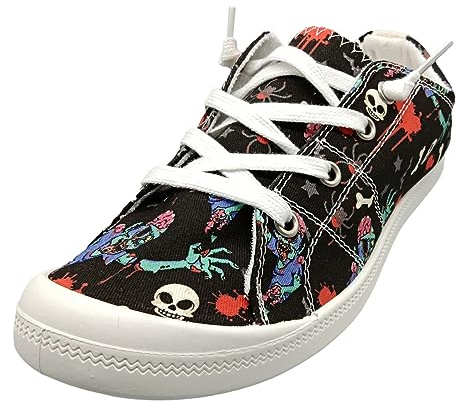 Generisk slip-on sneakers dam sportskor löparskor damskor, avslappnade tygskor, icke-positionering, Halloween-tryck, mjuk sula, tygskor hälsoskor damer