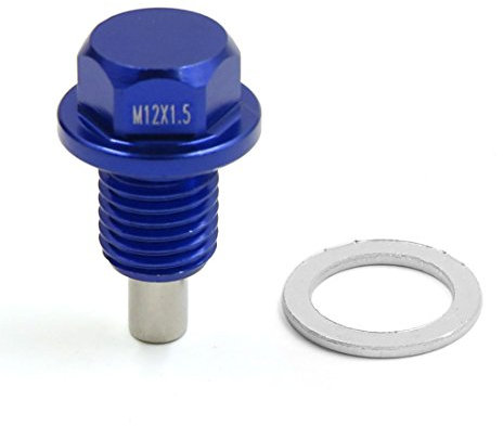sourcing map M12 X 1.5 Tornillo Magnéctico para Drenaje de Carter de Aceite con Arandela para Motor de Coche Azul Aluminio