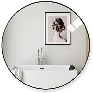 Amazing Tour Round Bathroom Mirror,50cm Circle Mirror Brushed Frame Wall Mirror Metal Framed HD Glass Wall for Makeup Bathroom Living Room Entryway Black