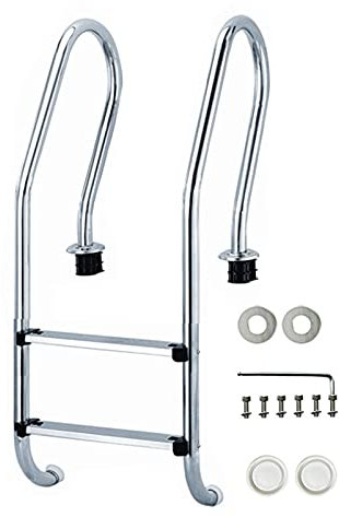 Lsoiup Edelstahl Poolleiter Im Boden eingelassene Poolleiter, Schrauben, 200 kg Tragfähigkeit mit Montagesatz, Poolschienenanker und Geländerabdeckung Waren im Lieferumfang enthalten