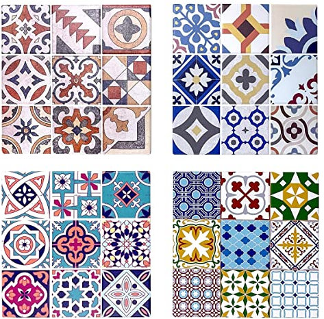 Sottopentola Quadrato Disegno Idraulico Colorato, Modello Assortito (1 unità), Vassoio Tagliere in Ceramica, Supporto per Pentole e Padelle, 20 cm