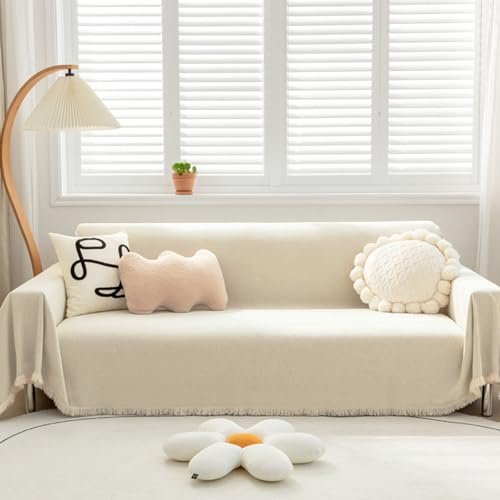 VanderHOME Súper suave cómodo manta manta sofá Mantas Decorativas Grandes para sofás Dormitorio Sala de estar Sencillo Diseño Multifuncional Super Grande Cálida Gruesa alfombra de sofá 180*380cmBeige