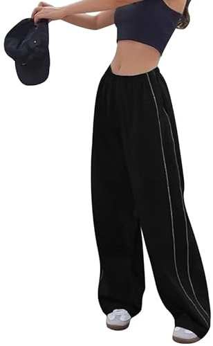 Litthing Womens Cargo Trousers Parachute Wide Leg Y2k Streetwear Baggy Pant | Summer Quick-dry Sweatpants, with Pockets and Elastic Waist, Leg Drawstring Design, Casual Track Pants, Loose Fit, for Hiking