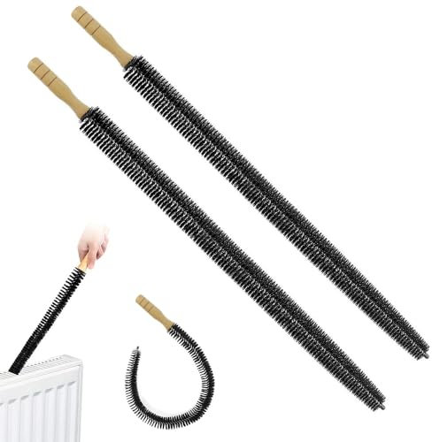 Riisoyu Lot de 2 Brosse pour Radiateur, Brosse de Nettoyage avec Manche en Bois Long et Flexible Brosse de radiateur avec Poils de Chèvre pour Radiateur 75 cm Longue et Flexible