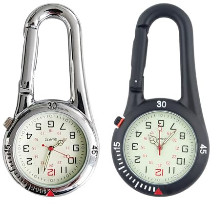 Vegena Taschenuhr Mit Karabiner,2 Stücke Karabiner Uhr,Krankenschwester Uhr,Taschenuhr Schlüsselbund Für Damen,Herren,Doktorkrankenschwester(Schwarz,Silber)