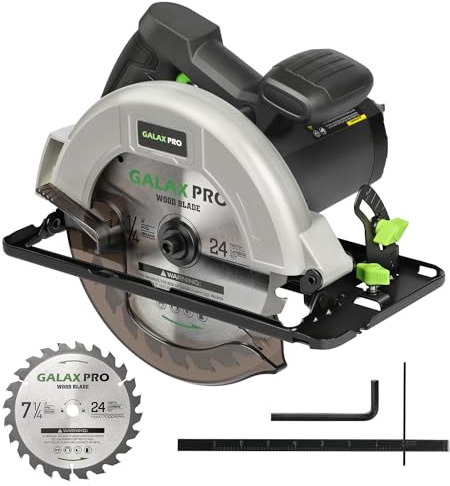 GALAX PRO 11 Amp Power Circular Saw, 6000RPM Corded Circular Saw with Adjustable Cutting Depth 2-1/2 (90°) to 1-7/8 (45°), 7-1/4 Inch Carpentry Saw Blade, Ideal for Wood, Plastic Cuts