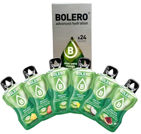 Bolero ALOE VERA MIX 24x9g | Poudre pour boisson sans sucre, sucrée avec de la stévia + Vitamine C | Convient aux enfants, sportifs et diabétiques | Sans gluten et adapté aux végans