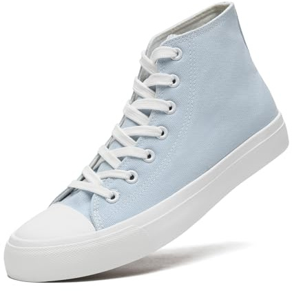 sharllen Ladies Canvas Shoes Women, Mens High Top Trainers Lace up Pumps(Light Blue 240)
