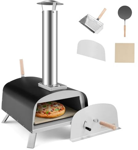 KOMFOTTEU Pizzaofen Outdoor, tragbarer Holzofen mit Pizzastein Pizzaschaufel Thermometer, Pizza Ofen aus Edelstahl, Pizza Backofen Ofen für Grill Camping