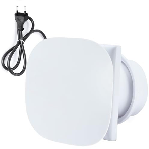 Hose Vary Ventilador de baño de 100 mm, color blanco, silencioso, 10 W, 95 m³/h, ventilador de ventana, salida de aire con válvula antirretorno, anillo de montaje de ventanas, enchufe europeo para