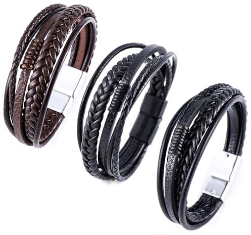 WUSANNA Geflochtenes Lederarmband - Echtleder Breites Wickelarmband für Männer in Geschenk-Qualität März 3 Armbänder für Männer Mann Persönliche Gravur