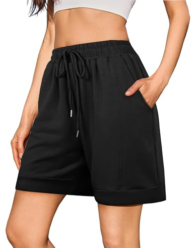 Jezonga Korta byxor, dam, sportshorts, sportbyxor, dam, korta med fickor, elastisk linning, svart, 3XL