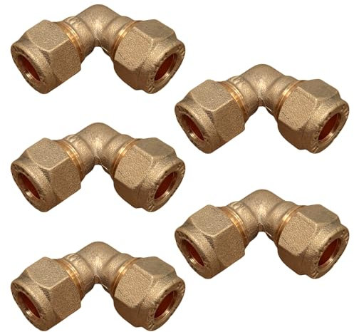 8mm Brass Compression Elbow Connectors – Pack of 5 | Durable 90° Plumbing Joints for 8mm Copper Pipe