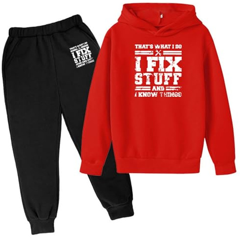 Survêtement pour enfants Survêtement Garçon Été Hiver Enfants Sweat à Capuche Ensemble Populaire Imprimé sur Sous-vêtements Costume Décontracté Garçon Vêtements de Sport Tracksuit Sport, rouge, 12-13