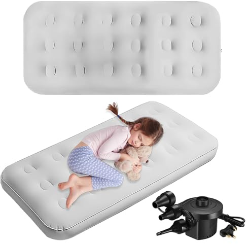 KDXBQ 2 Pack Inflatable Toddler Beds, Comfort Flocked Blow up Mattress, Kids Air Mattress, Foldable Airbed for Camping, Sleeping, Sleepover, Travel, Kids Teepee - 55 x 27.6 x 8.7 Inch, Grey