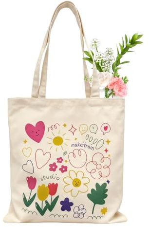 Tashce Bolso de Lona para Mujer, Kawaii Tote Bag Cremallera, Multifuncional