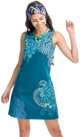 Koroshi Vestido Mujer Sin Mangas Bordado Escote Pico, Color Kaki/Khaki, Talla S