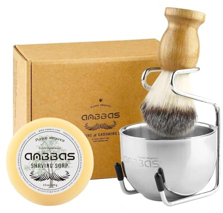 Anbbas 4IN1 Shaving Brush Set with Stand and Soap Bowl for Men Close Shave