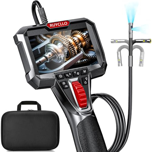Lente Doble Endoscopio Industrial con Pantalla 4,3 y Cámara 1920P, Cámara Endoscópica con Luz LED, Sonda Ø6,5 mm Articulada 210°, IP67, Tarjeta SD 32 GB Incluida – Coches y Mantenimiento Técnico