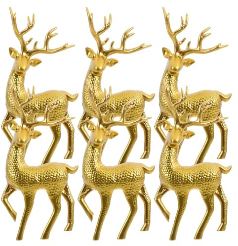 6Pcs Golden Elk Reindeer Figurines, Plastic Christmas Decorations | Fine Craftsmanship, Intricate Detailing, Festive Touch, for Office Desks, Party Scenes and Holiday Celebrations