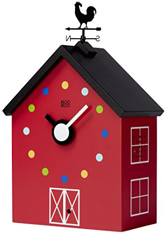 KOOKOO RedBarn (groß), Bauernhaus Uhr mit 12 Tierstimmen, einem Hahn und Einer drehenden Wetterfahne