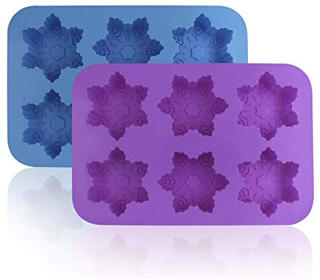 Silicone Snowflake Molds, FineGood 2 Pack Cake Pans Cookie Trays Handmade Soap Making Moulds, Also for Chocolate Pudding Jelly Muffin Cups Kitchen Baking Decoration, 6-Cavity - Blue, Purple