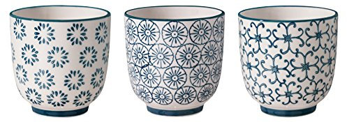 Bloomingville Kleine Tassen ohne Henkel Kristina – Teetassen Kaffeetasse für Büro und Zuhause, gesundes Geschenk Ø 7 x H 7 cm, Blau, Keramik, 3 Stück, Fassungsvermögen 160 ml