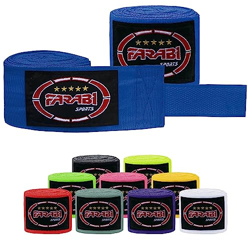 Farabi Sports Boxing Handlindar 2,5 och 4 meter långa boxningssjalar med par för MMA, Muay Thai, träning, kickboxning och stridssporter (Blue, Vuxen (4 meter))