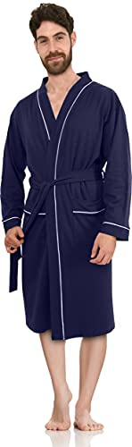 NY Threads Luxurious Men's Knit Robe Cotton Blend Dressing Gown, Navy, X-Large