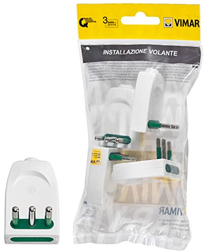 Vimar FP00203.B Spina piccola SICURY 2P+T 10 A 250 V~ 4 pezzi, spinotti orientabili in linea o a squadra, standard italiano tipo S11-SPB11