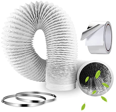 AKOLAFE 16FT (5m) Tumble Dryer Hose, 100mm Flexible Ducting 4Inch Dryer Vent Hose White Aluminum 100mm Ducting for HVAC Ventilation Cooker Hood Extractor Fan Air Conditioner