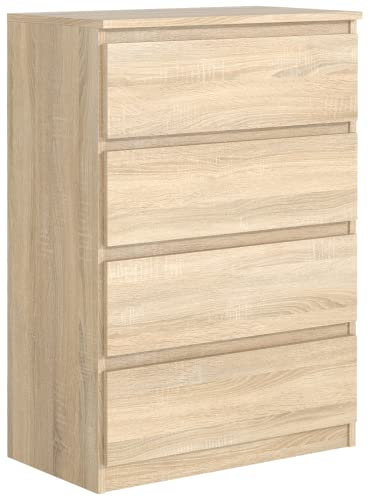 meble masztalerz Kommode Eiche-Sonoma Matt mit 4 Schubladen 70 cm, Sideboard Wohnzimmer, Kommode Schlafzimmer H: 102 cm, B: 70 cm, T: 39 cm Kommode mit Schubladen, Schubladenschrank