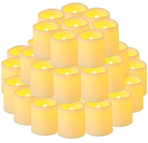 Yakpo Lot de 48 3,8 cm x 4,6 cm bougies chauffe-plat à piles, sans flamme, vacillantes, à LED, fausses bougies électriques en vrac pour décorations de Noël, de mariage et d'Halloween
