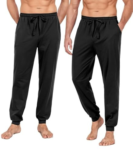 COLORFULLEAF Lot de 1/2 pantalons de pyjama pour homme - En coton - Avec poignets - Léger - Pour les loisirs, Noir x 2., XL