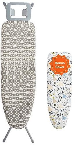 VEVOR Bügelbrett Dampfbügelbrett 2 Stk, Dampfbügeltisch mit Bügeleisenablage, 4 Schichten Klappbarer Bügeltisch 1100 x 334 mm Bügelfläche, 7 Höhenverstellbar 715–915 mm 20 kg Belastbar Beige