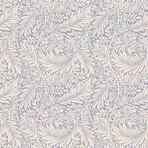 100% Cotton Digital Fabric William Morris Larkspur Leaves Floral Flower (Sold Per Half Metre) (Azure)