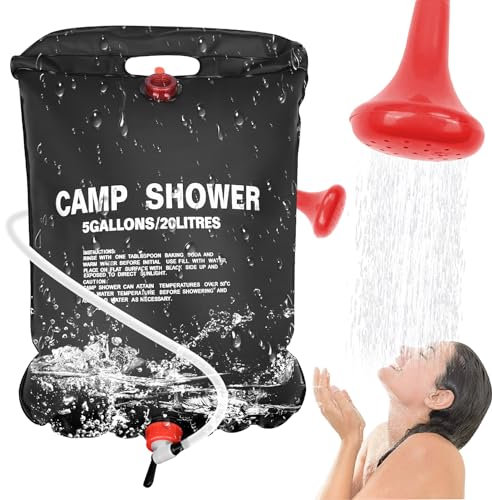 Traxenta 20 litros Ducha portatil, duchas portatiles para Camping, Bolsa de Ducha portatil con Manguera Extraíble y Encendido/Apagado,Ducha portatil Agua Caliente para Acampar y Hacer Caminatas