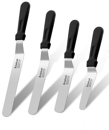 Anaeat Icing Spatulas, Set of 4 Professional Angled Cake Spatulas with Stainless Steel Blades in 4 Sizes - Thickened Icing Knife with Plastic Handle for Decorating Cakes, Pastries and Baking