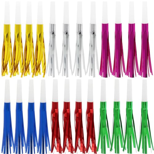 Lovecheer 24PCS Party Blowers Noisemakers Horn and Ribbons Show Team Spirits for Wedding Birthday New Year Hockey Basketball Sport Party Dance Multicolor