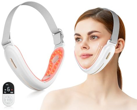 Elektrisches V-Face Shaping Massager, ANLAN EMS Facelifting Gerät 9 Intensitätsstufen 4 EMS Modi Blau Rotlichtlampe Gesicht Gesichtsmassagegerät Gegen Falten 42°C Face Massager mit Fernbedienung