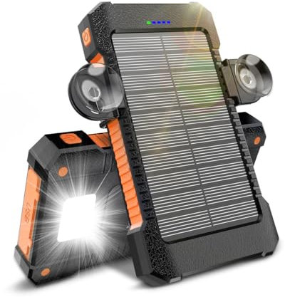 Solar Powerbank 26800 mAh mit Saugnapfhalterung, Solar Powerbank Externe Akkus 3 USB Anschlüsse mit Taschenlampen Dauerlicht/SOS/Stroboskop wasserdichte Outdoor Powerbank für Handy